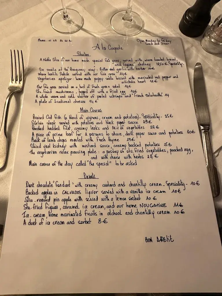 Menu_Restaurant a La Coupole_Neuilly-sur-Seine_image_2