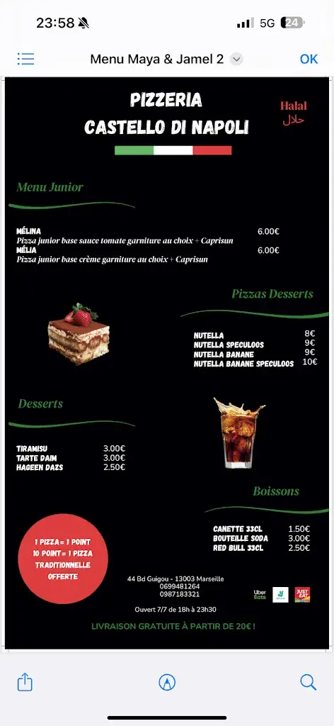 Menu_Castello Di Napoli_Marseille_image_2