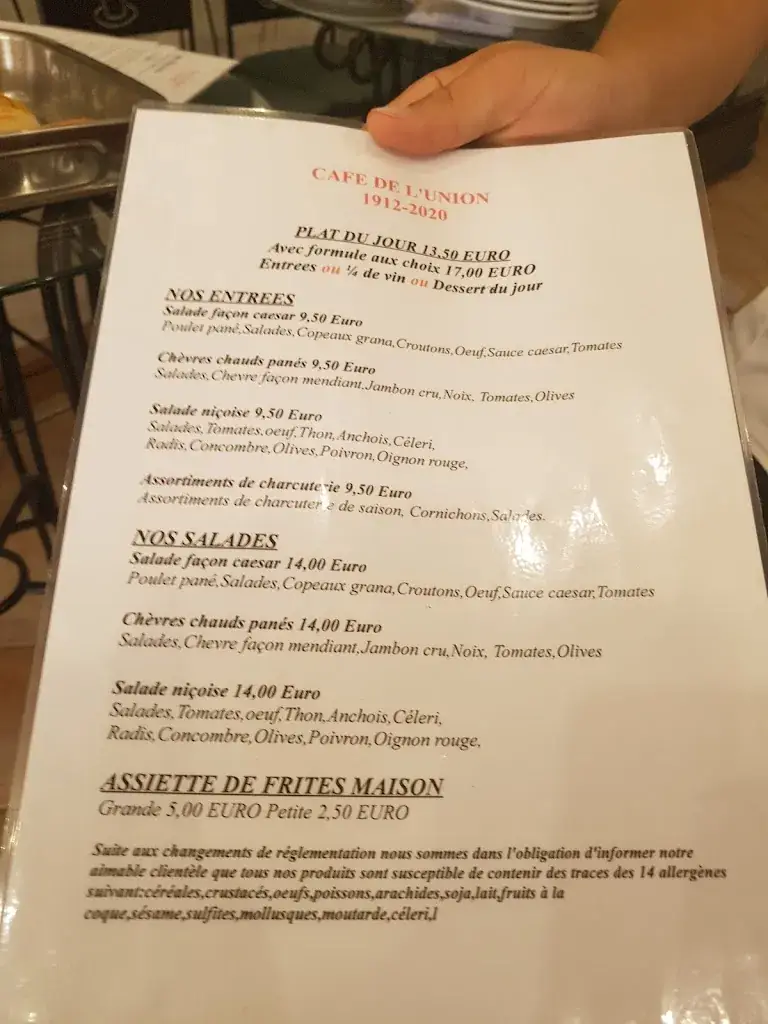 Menu_Restaurant provençal traditionnel Café de l'Union Tabac_L'Escarène_image_1