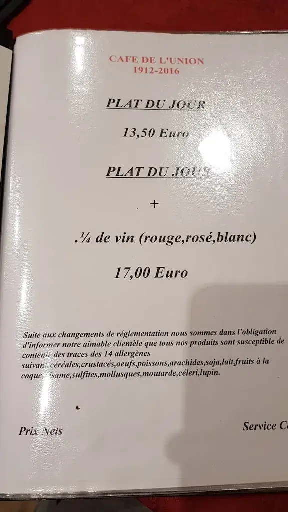 Menu_Restaurant provençal traditionnel Café de l'Union Tabac_L'Escarène_image_3