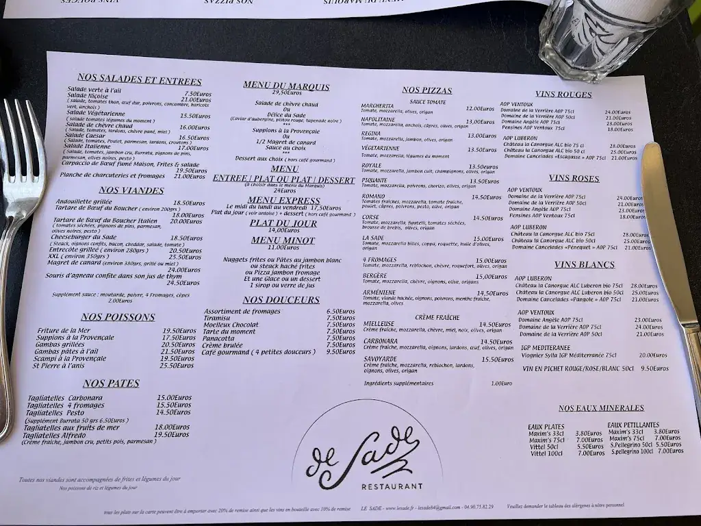Menu_Restaurant pizzeria Le Sade_Lacoste_image_2