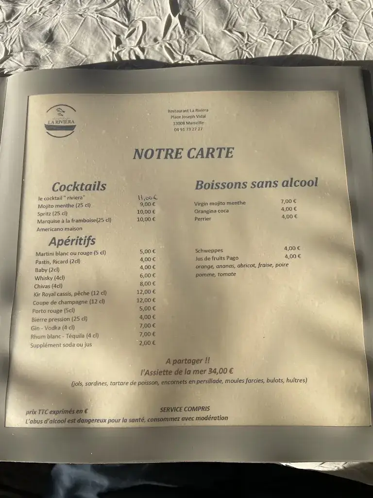 Menu_La Riviera - Restaurant Marseille_Marseille_immagine_1