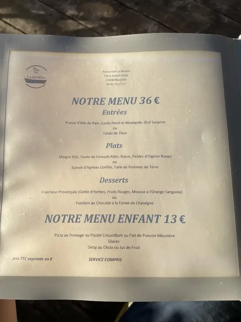 Menu_La Riviera - Restaurant Marseille_Marseille_immagine_3