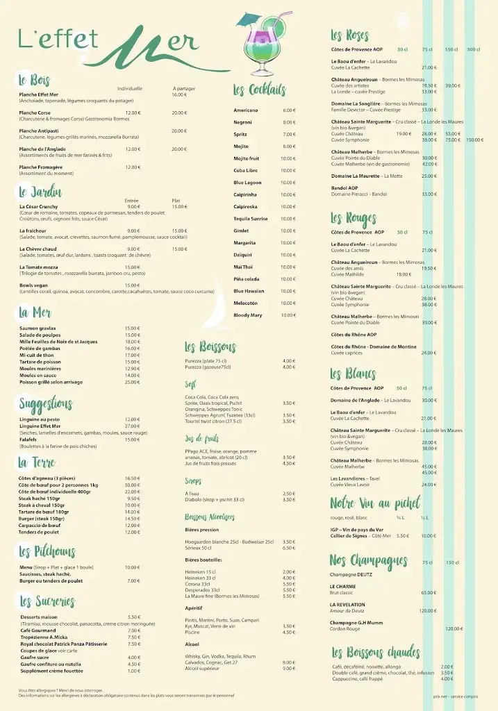 Menu_Plage restaurant L'Effet Mer Le Lavandou_Lavandou_immagine_1