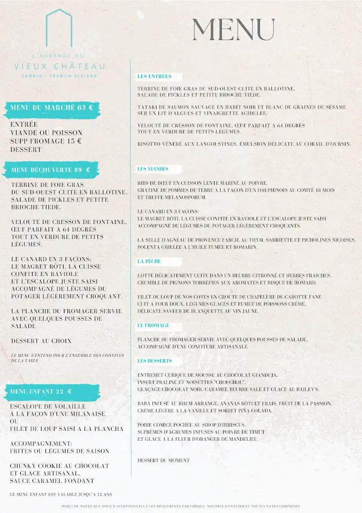 Menu_Auberge du Vieux Château_Cabris_image_1