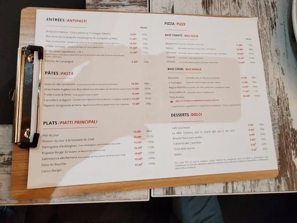 Menu_Restaurant Rouge 32 - Casino Noirétable_Noirétable_immagine_1