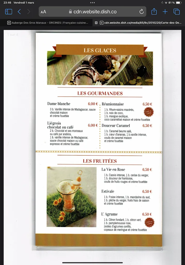 Menu_Auberge des Gros Manaux_Orcines_immagine_1