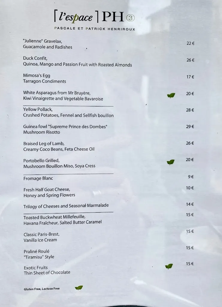 Menu_Restaurant Espace PH3 @ Hôtel La Pyramide_Vienne_image_1