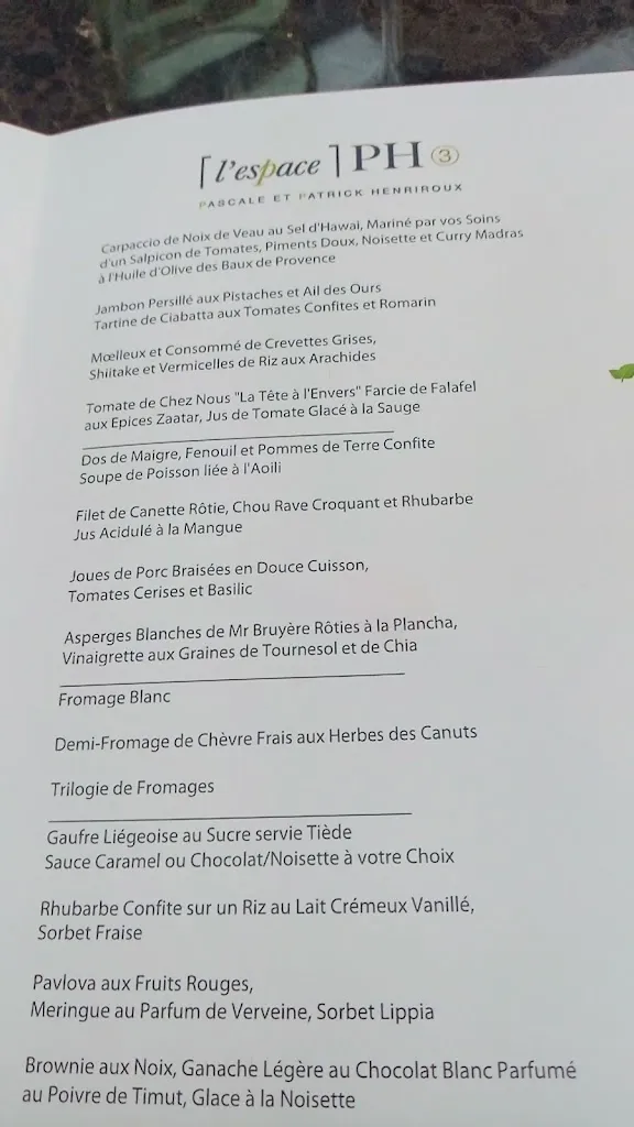 Menu_Restaurant Espace PH3 @ Hôtel La Pyramide_Vienne_image_2