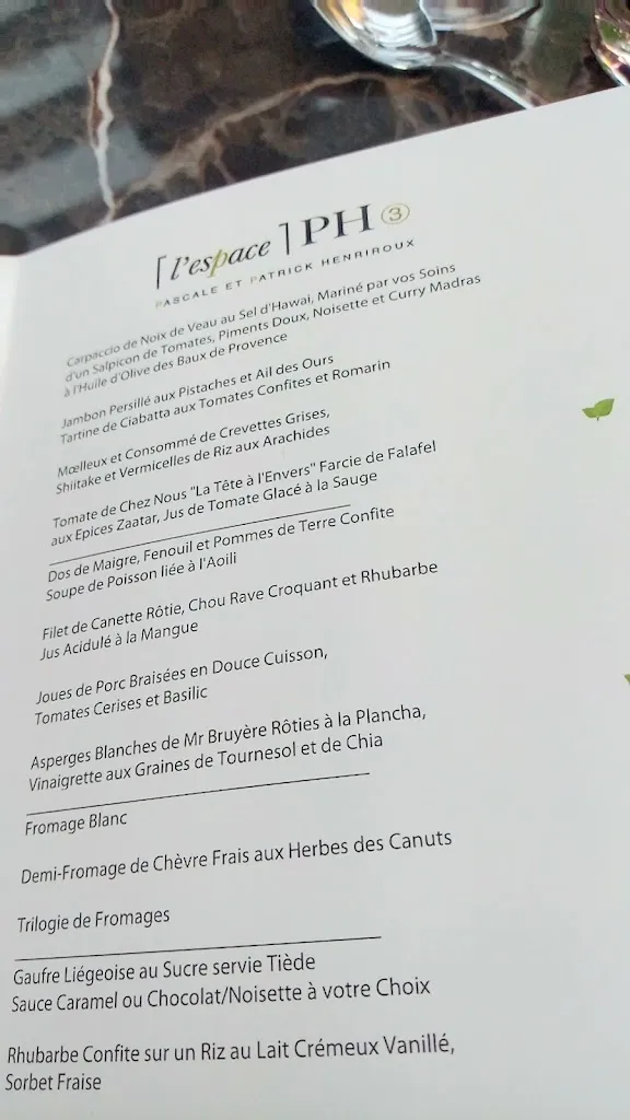 Menu_Restaurant Espace PH3 @ Hôtel La Pyramide_Vienne_image_3