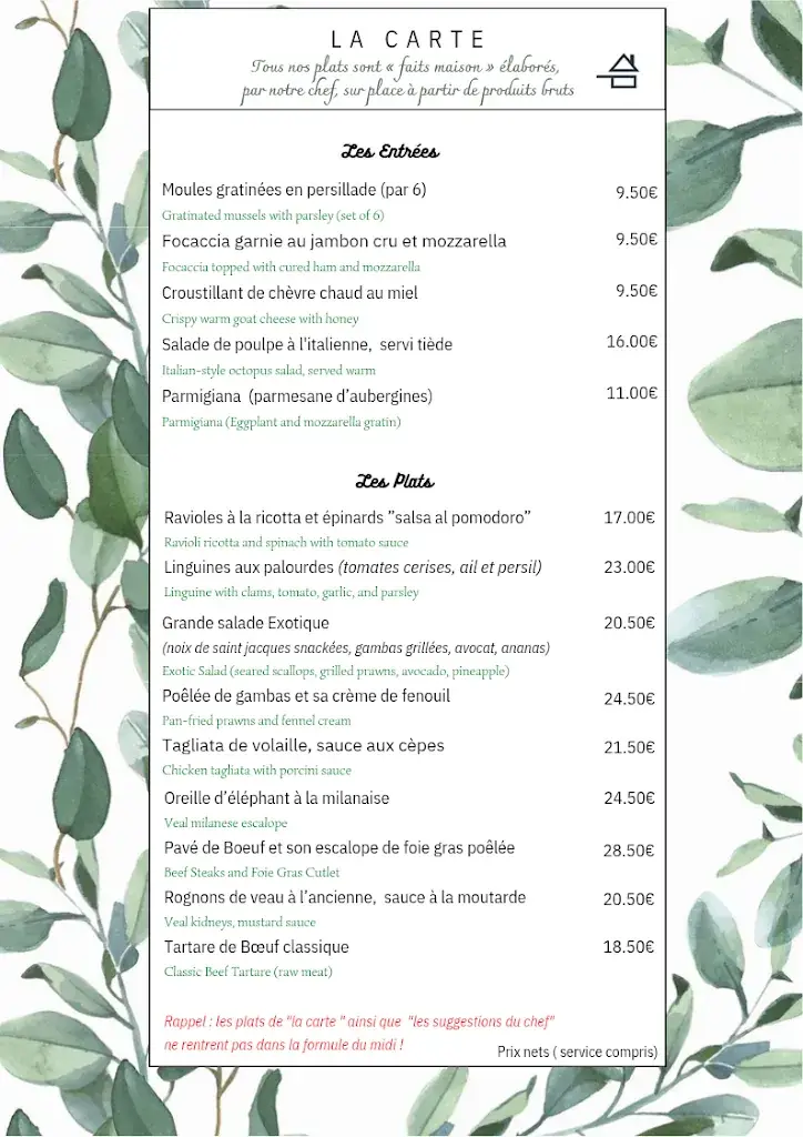 Menu_Restaurant Les Esclapières_Montauroux_image_1