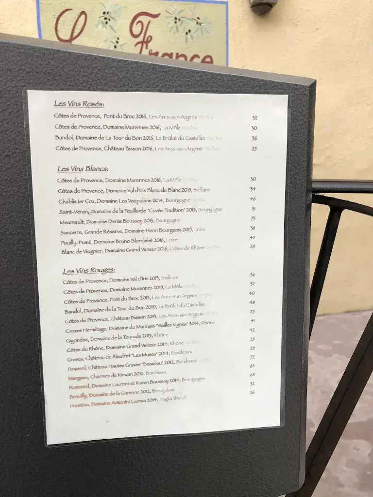 Menu_Le France Restaurant_Fayence_immagine_1