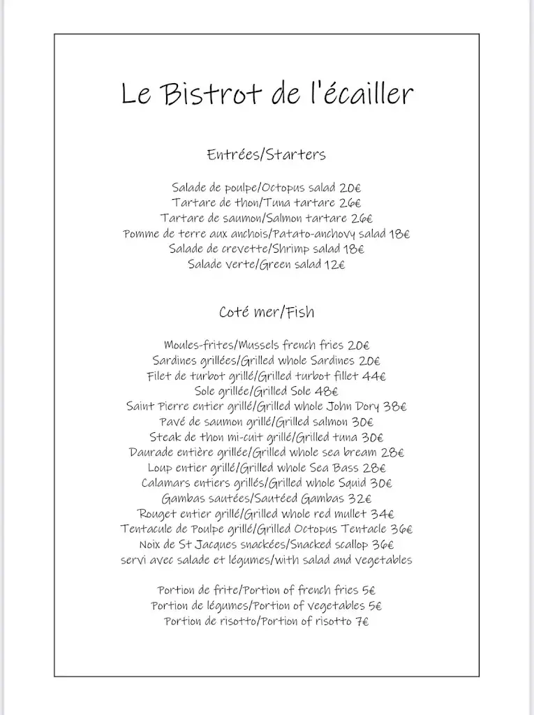 Menu_Le Bistrot de l’écailler_Cannes_image_1