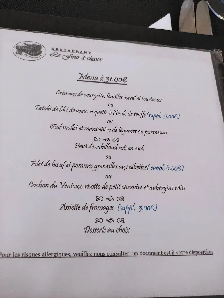 Menu_Restaurant Le Four à Chaux - Restaurateur et Vigneron_Caromb_image_3