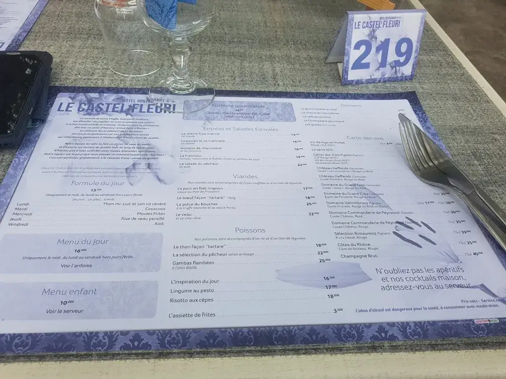 Menu_Restaurant le Castel Fleuri_Carnoules_immagine_1