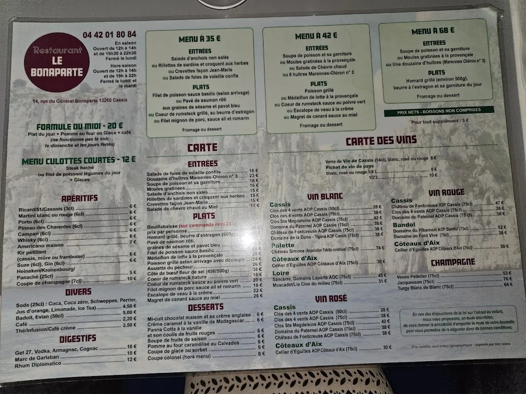 Menu_Restaurant Le Bonaparte_Cassis_image_1