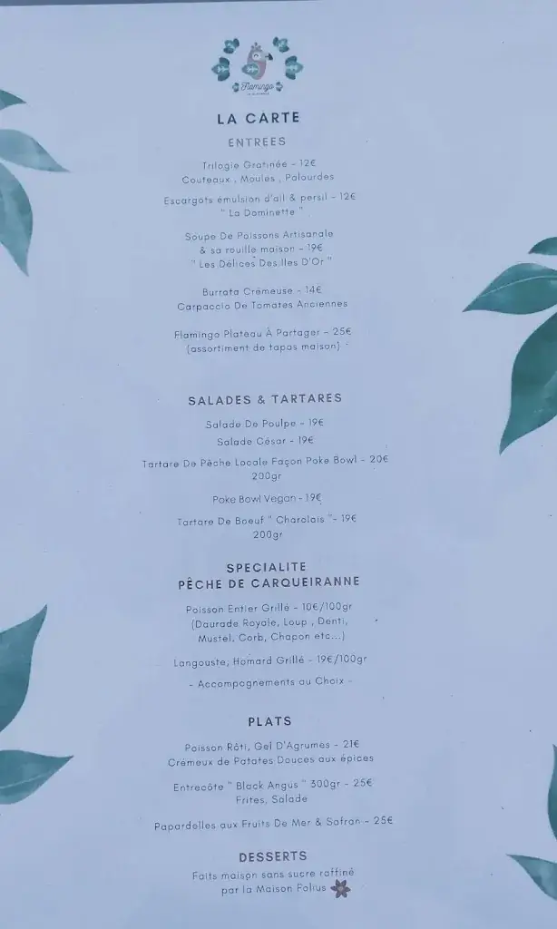 Menu_Le Flamingo - L'Ecailler Du Port_Carqueiranne_image_1