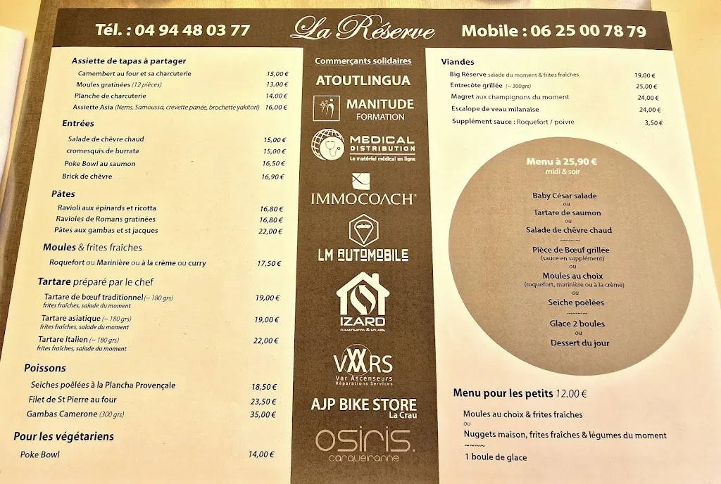 Menu_Restaurant La Réserve_Carqueiranne_image_1