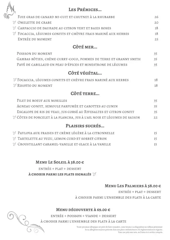 Menu_Restaurant la Colombe_Hyères_image_1