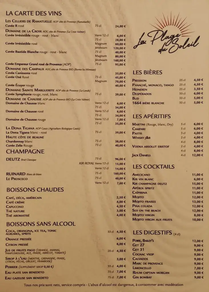 Menu_La Plage du Soleil_Cavalaire-sur-Mer_image_2