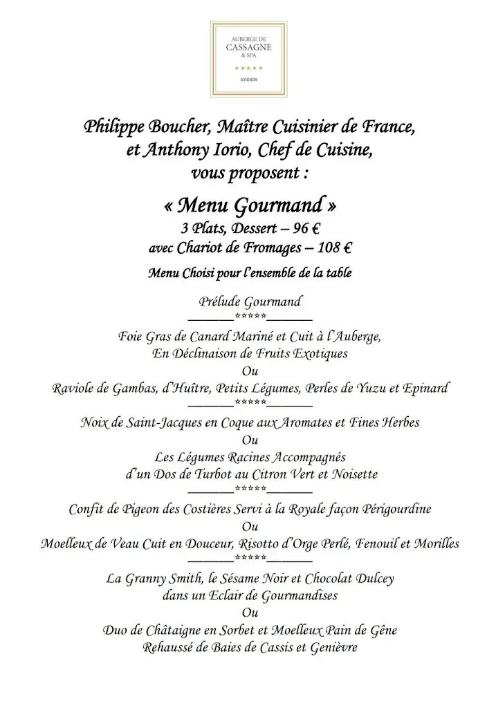 Restaurant Auberge de Cassagne & Spa *****_Pontet_menu_image_1