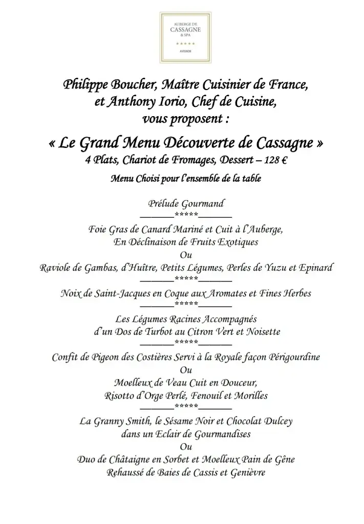 Menu_Restaurant Auberge de Cassagne & Spa *****_Pontet_immagine_2