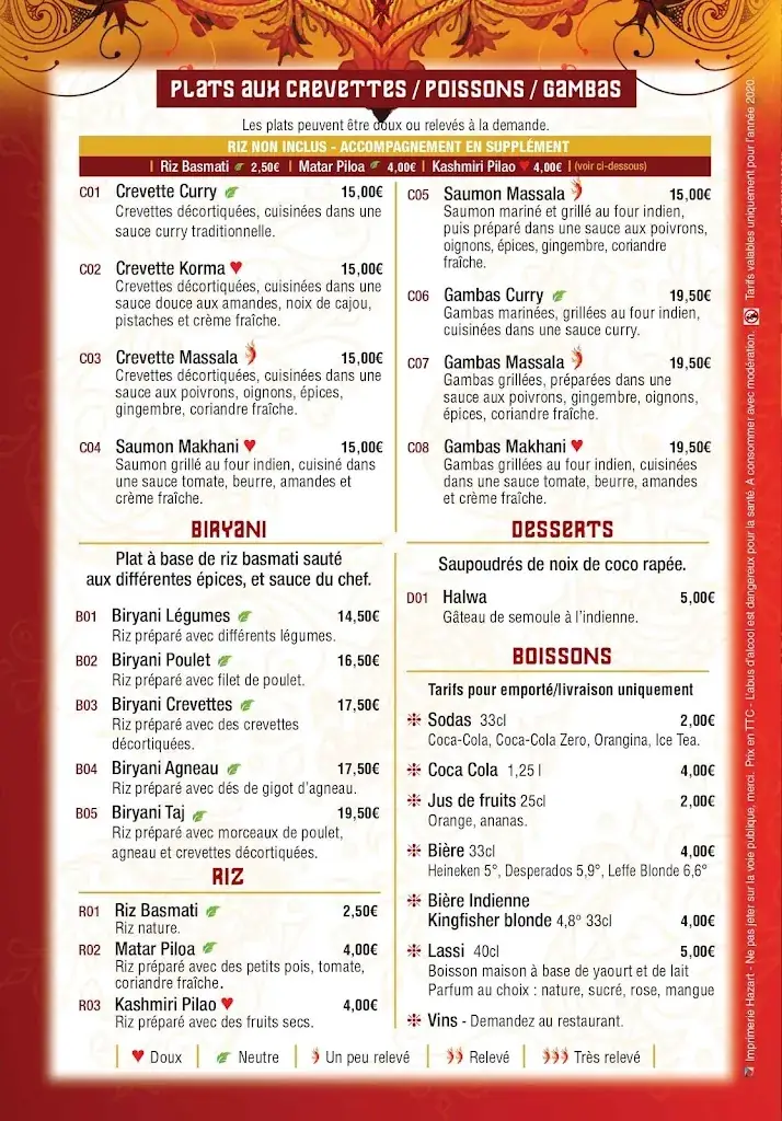 Menu_Restaurant Taj Mahal Draguignan_Draguignan_image_2