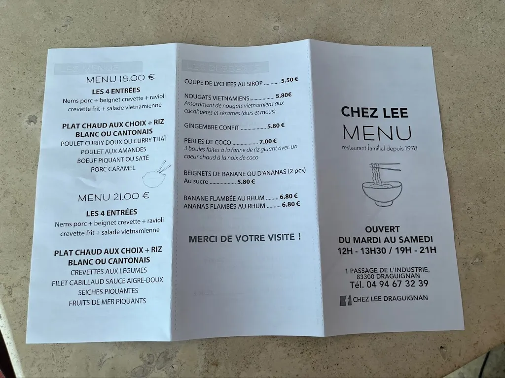 Menu_Restaurant Chez Lee DRAGUIGNAN_Draguignan_immagine_3
