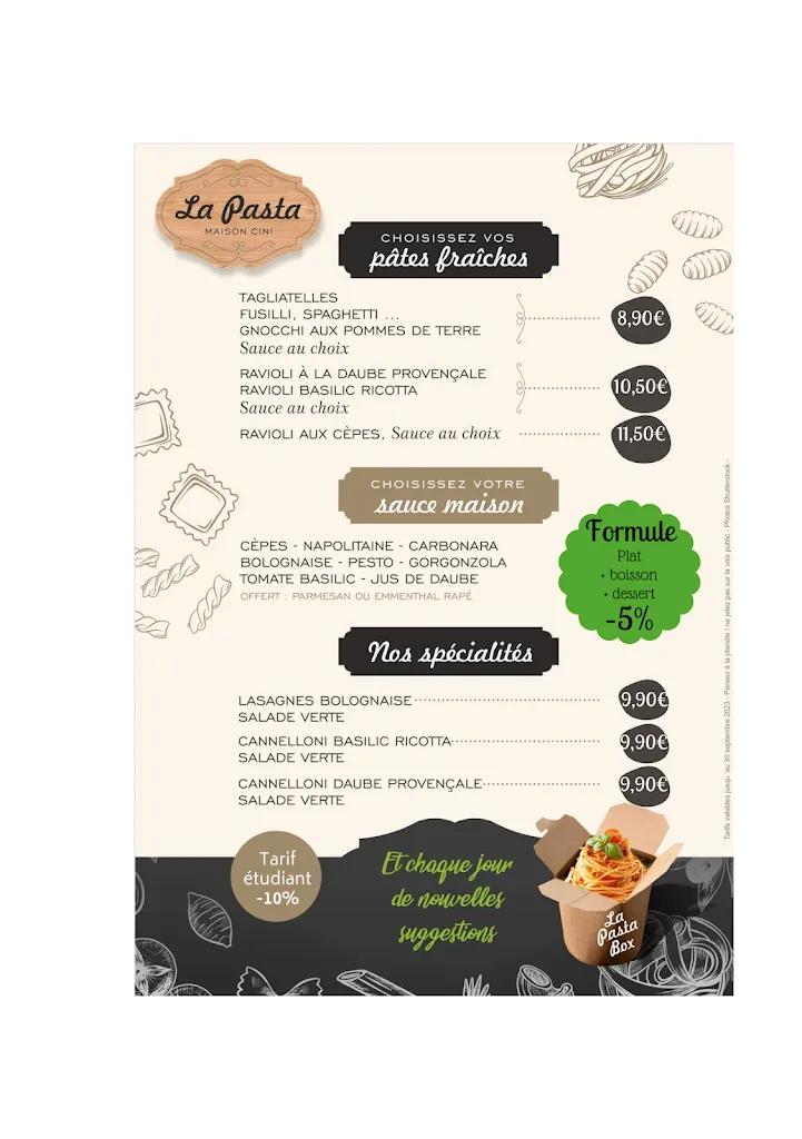 Menu_La Pasta - Bar à pâtes - Maison CINI Les pâtes flayoscaises_Draguignan_image_1