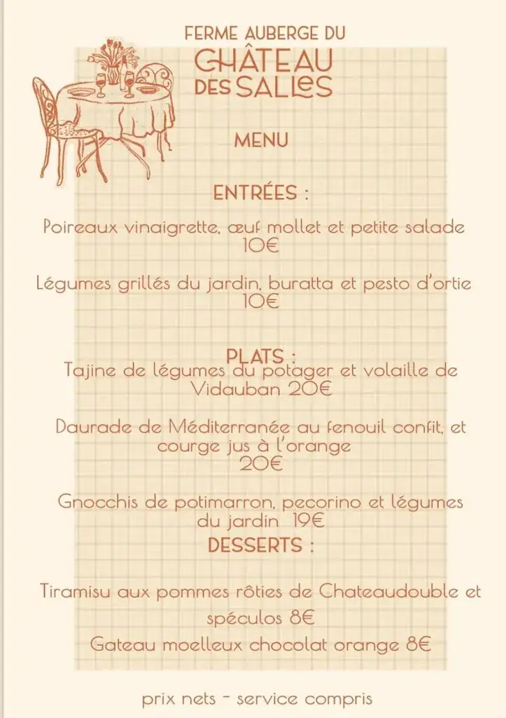 Menu_Ferme Auberge du Château des Salles_Draguignan_image_1