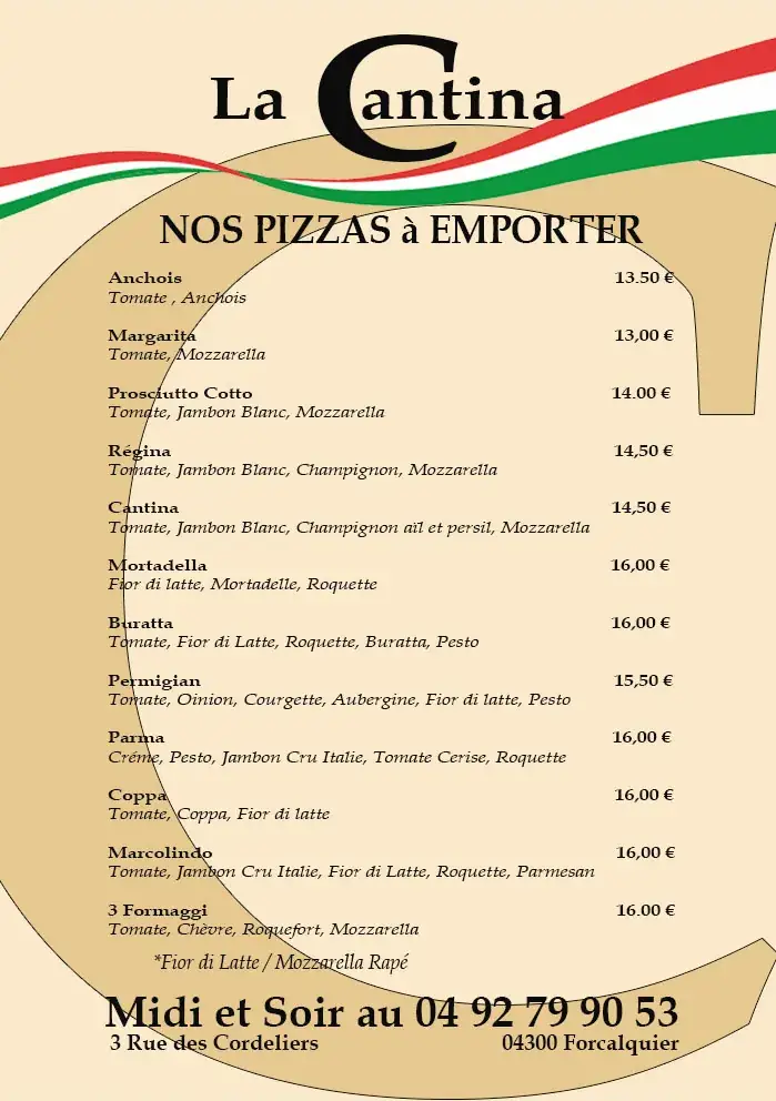 Menü_Restaurant Brasserie Italienne La Cantina_Forcalquier_Bild_1