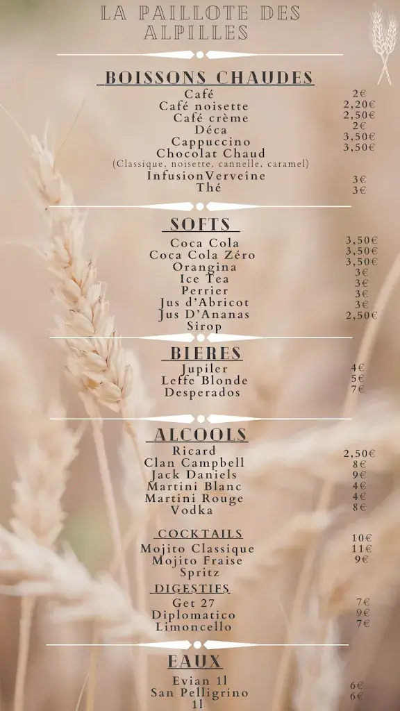 Menu_La paillote des alpilles_Fontvieille_image_1