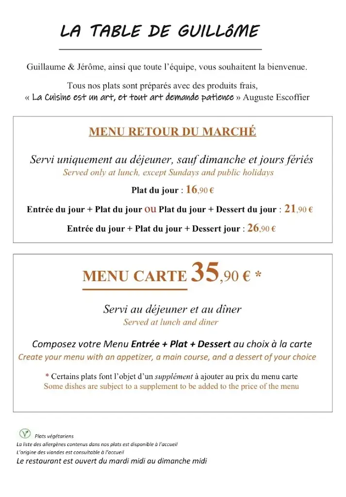 Menu_La table de Guillôme à l’hôtel l’Arena_Fréjus_immagine_1