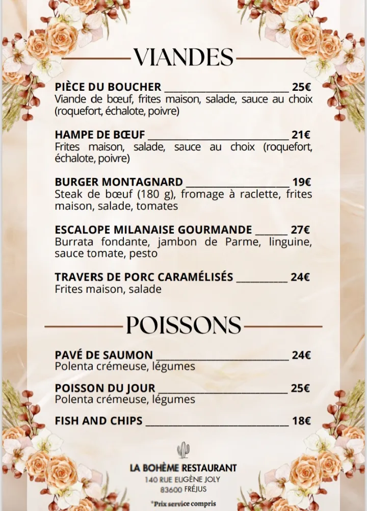 Menu_La Bohème_Fréjus_image_2