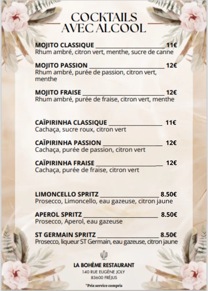 Menu_La Bohème_Fréjus_image_4