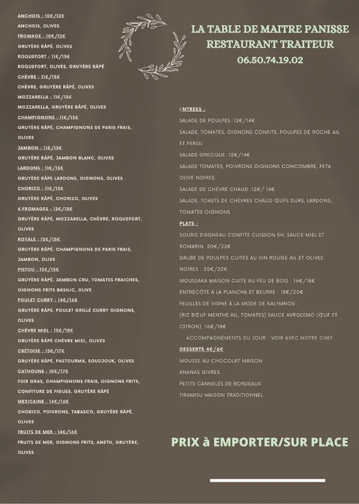 Menu_Restaurant La Table de Maître Panisse_Port-de-Bouc_image_1