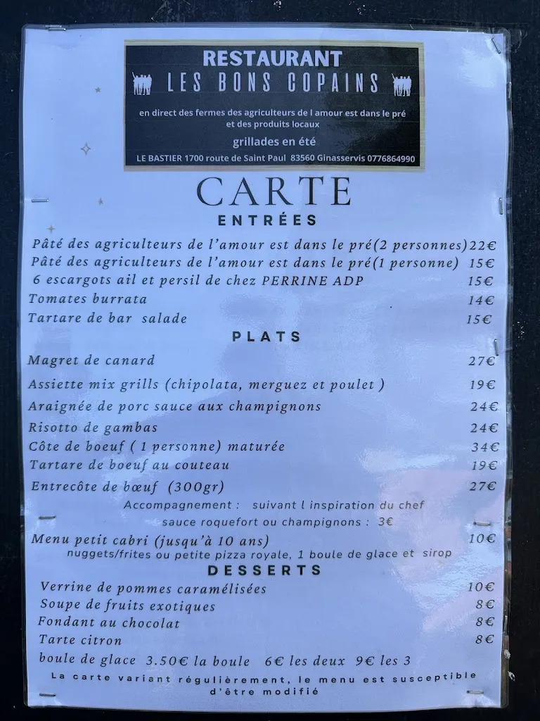 Menu_Restaurant Les Bons Copains 🥩🥗 ⎮Var_Ginasservis_image_2