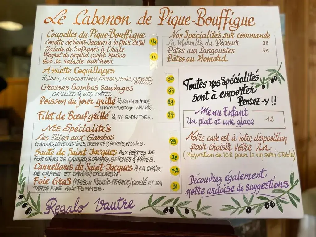 Menu_Restaurant Le Pique Bouffigue_Hyères_immagine_1