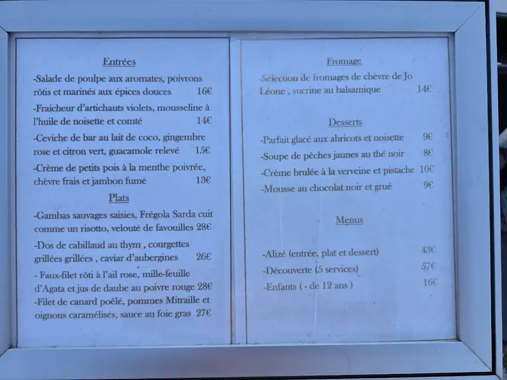 Menu_L'Alizé_Hyères_immagine_1