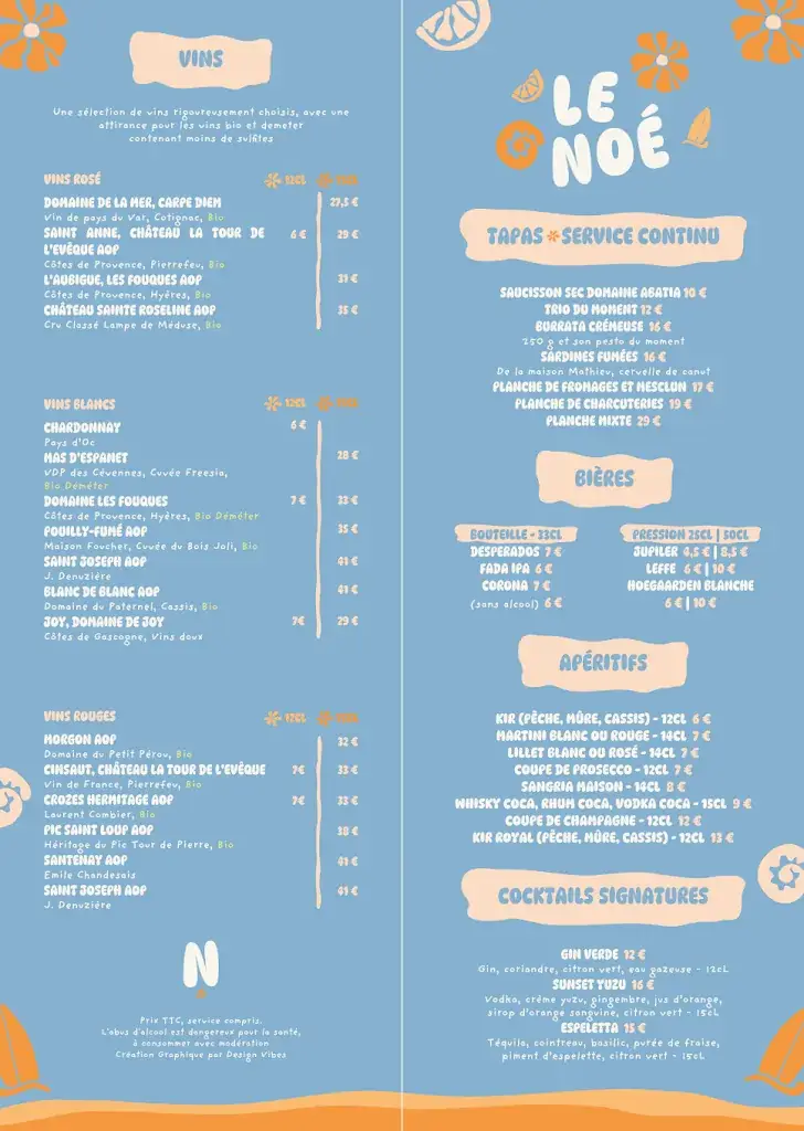 Menu_Noé Bar-Restaurant Presqu'île de Giens_Hyères_image_2