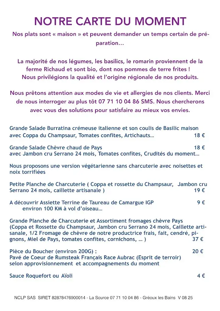 Menu_La Source Restaurant_Gréoux-les-Bains_image_1