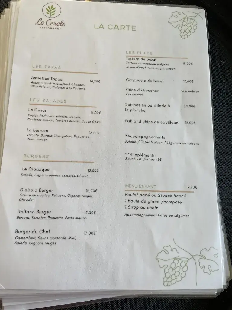 Menu_Restaurant Le Cercle_Jonquières_image_1