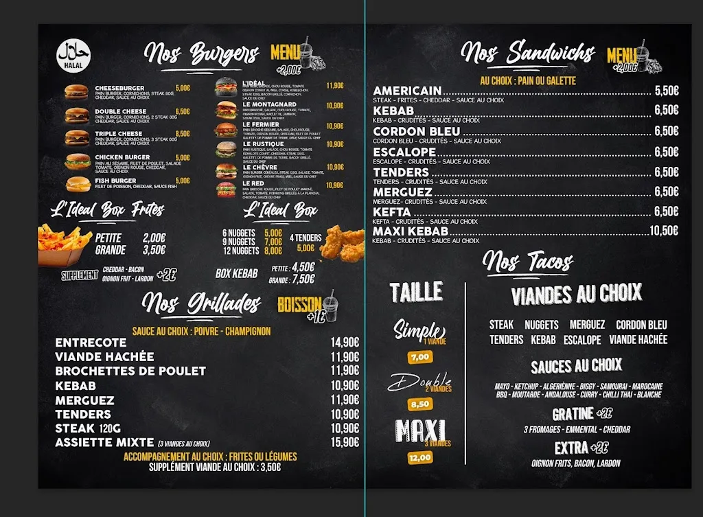 Menu_L’idéal restaurant fast food_Jonquières_image_1