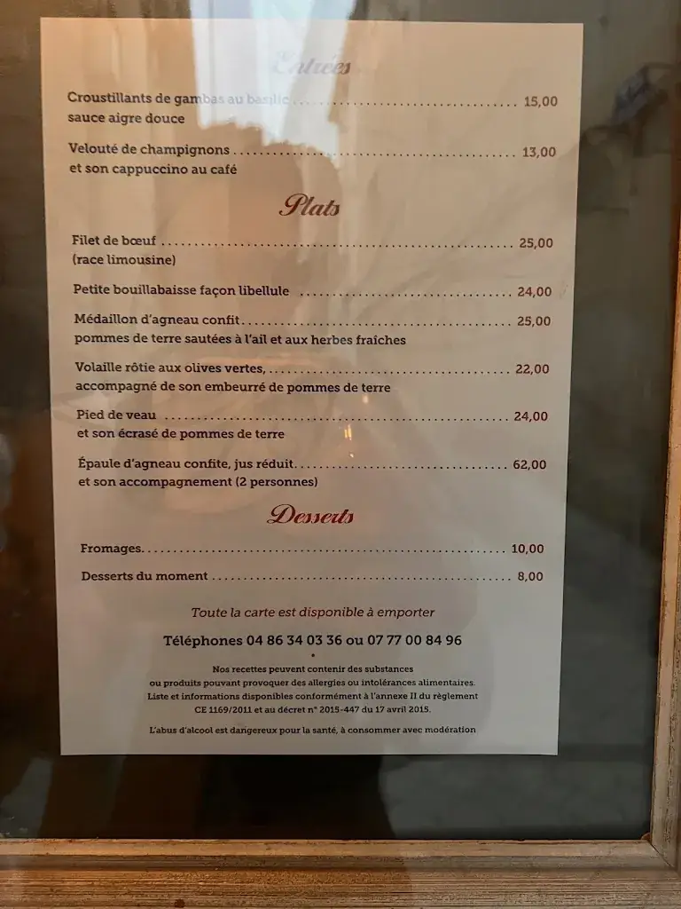 Menu_Restaurant La Libellule_L'Isle-sur-la-Sorgue_image_1