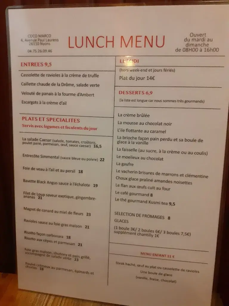 Menu_Hôtel-Restaurant-Salon de thé Coco Marco_Nyons_image_3