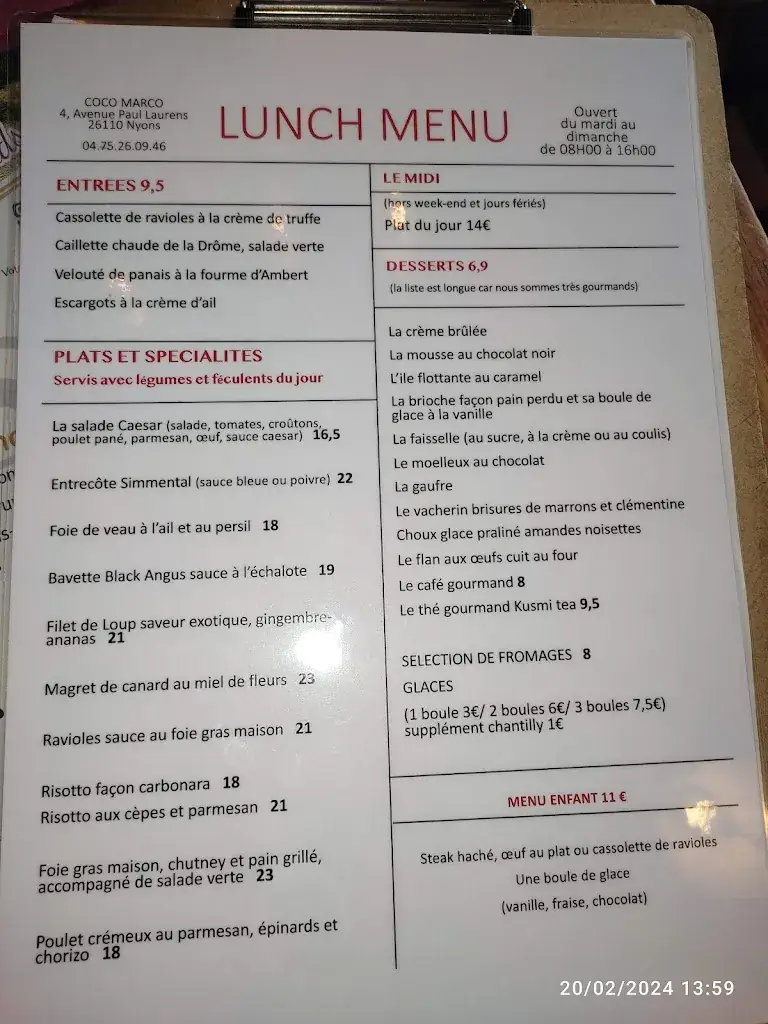 Menu_Hôtel-Restaurant-Salon de thé Coco Marco_Nyons_image_4