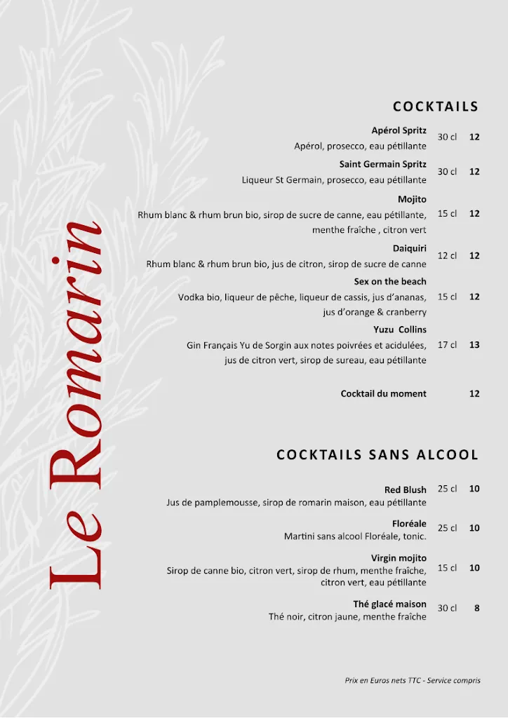 Menu_Le Romarin - Restaurant provençal contemporain - Cuisine maison - Viandes de bœuf premium_Colle-sur-Loup_image_3