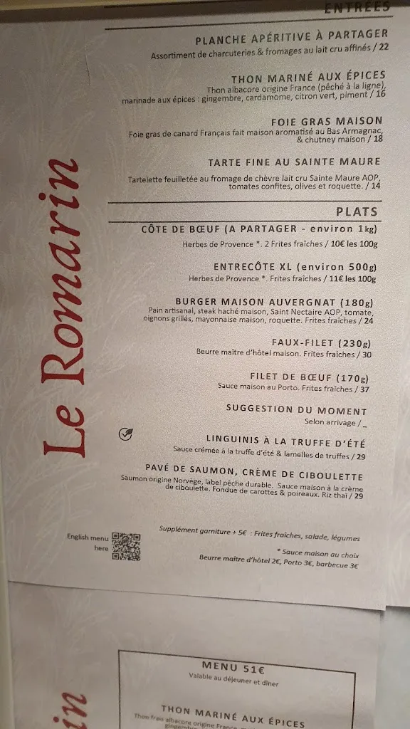 Menu_Le Romarin - Restaurant provençal contemporain - Cuisine maison - Viandes de bœuf premium_Colle-sur-Loup_image_4