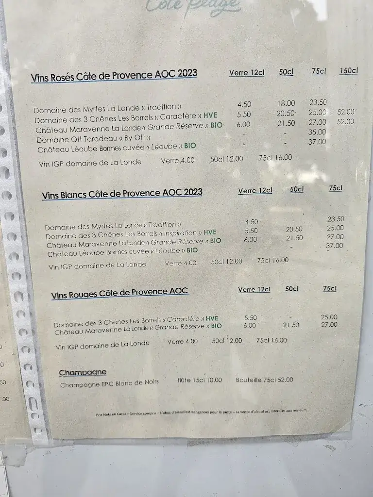 Menu_Côté Plage_Londe-les-Maures_image_2