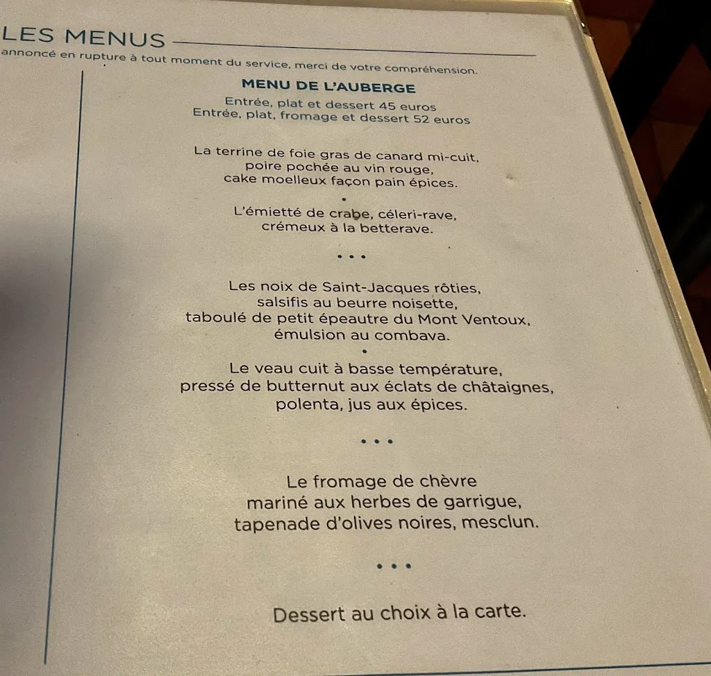 Menu_Auberge de Lagnes_Lagnes_image_2